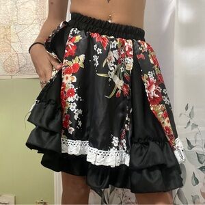 Black and Red Bubble Mini Skirt with Ruffled Tiers